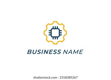 design logo combine gear machine and chip