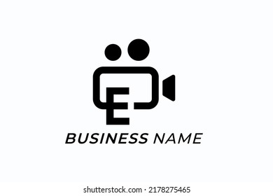logotipo de diseño combinación de letra E y cámara de vídeo