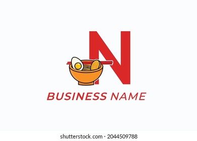 design logo combine letter N and noodles food