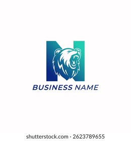 design logo combine letter N and grizzly bear