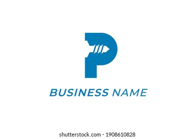 design logo combine letter P and screw