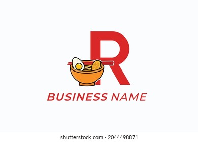 design logo combine letter R and noodles