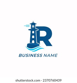 design logo combine letter R and lighthouse tower