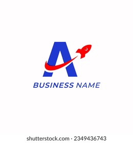 design logo combine letter A and rocket launch