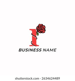design logo combine letter I and rose flower