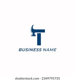 design logo combine letter T and hammer