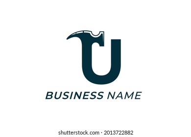 logotipo de diseño combinar letra U y martillo y uñas