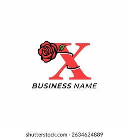 design logo combine letter X and rose flower