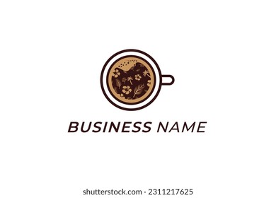 design logo combine mug coffe and flower