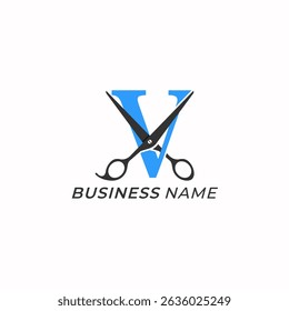 logo de diseño combina tijeras y letra V