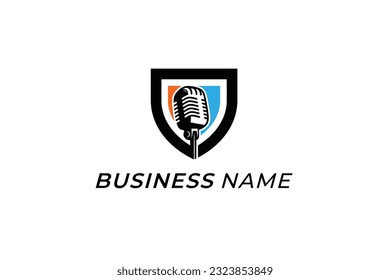 design logo combine shield and mic podcasting