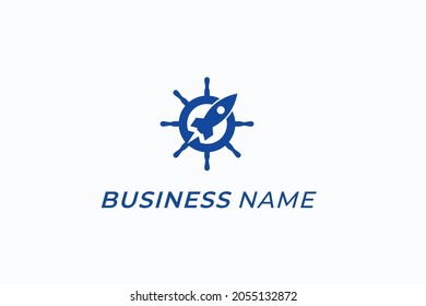design logo combine steer wheel and rocket