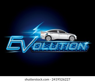 Design logo concept EV Evolution with Power cable pump plug in charging power to electric vehicle EV car.