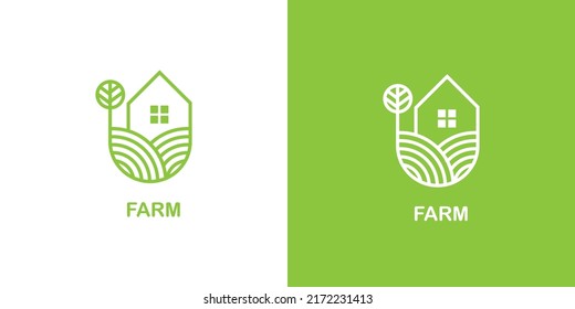 Design logo concept. Farm concept. Green house with garden. Vector illustration.