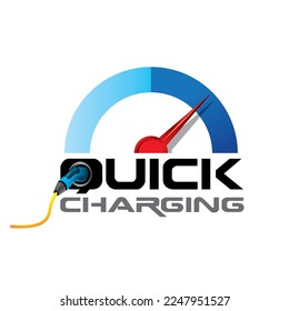 Design logo concept Quick Charging with Power cable pump plug in charging power to electric vehicle EV car.