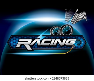 Design logo concept Racing with Power cable pump plug in charging power to electric vehicle EV car.