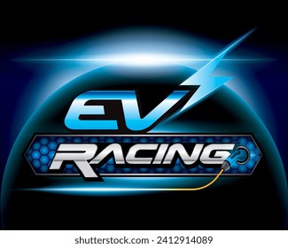 Design logo concept Racing with Power cable pump plug in charging power to electric vehicle EV car.