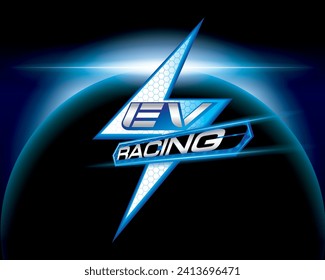 Design logo concept Racing with Power cable pump plug in charging power to electric vehicle EV car.
