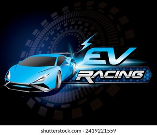 Design logo concept Racing with Power cable pump plug in charging power to electric vehicle EV car.