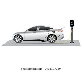 Design logo concept Racing with Power cable pump plug in charging power to electric vehicle EV car.