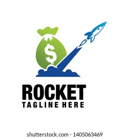 design logo concept of rapid financial growth with illustrations of rockets and money packages