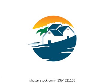 design logo creative beach and house