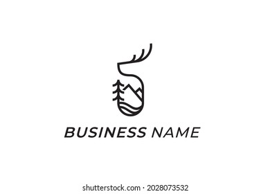 design logo creative deer and mountain
