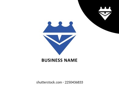 Design logo creative diamond crown with paper plane in the middle.