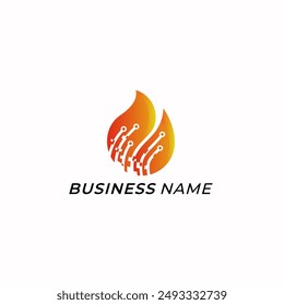 design logo creative fire and circuit tech