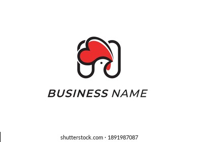 design logo creative head chiken and letter H
