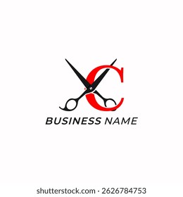 design logo creative letter C and scissors