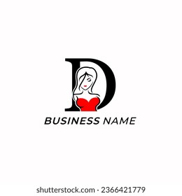 design logo creative letter D and woman pretty