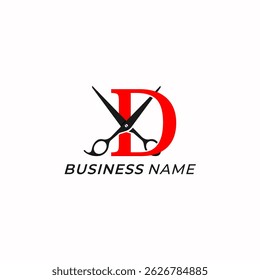 design logo creative letter D and scissors