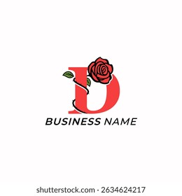 design logo creative letter D and rose flower