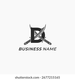 Design Logo kreativer Buchstabe D und Schwerter