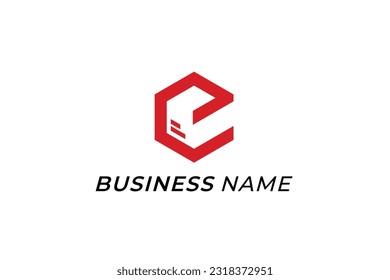 design logo creative letter E and box packaging