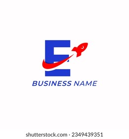 design logo creative letter E and rocket launch