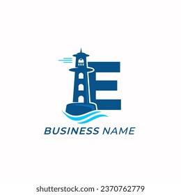 design logo creative letter E and lighthouse tower