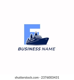 design logo creative letter E and ship cargo