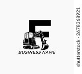 design logo creative letter F and excavator
