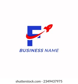 design logo creative letter F and rocket launch