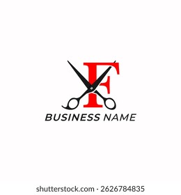 design logo creative letter F and scissors