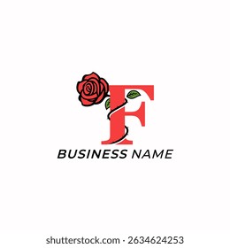design logo creative letter F and rose flower