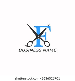 design logo creative letter F and scissors