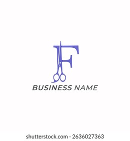 design logo creative letter F and scissors