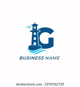 design logo creative letter G and lighthouse tower