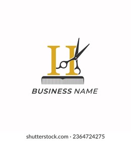 design logo creative letter H and scissor