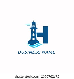 design logo creative letter H and lighthouse tower