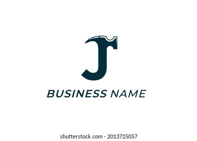 design logo creative letter J and hammer