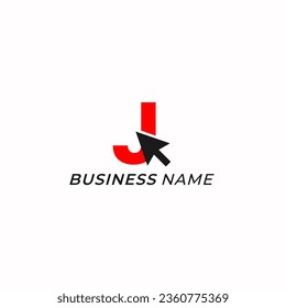 logotipo de diseño letra creativa J y ratón de flecha